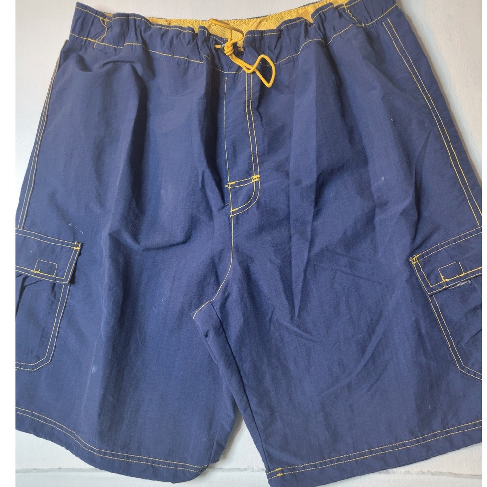 Utility Mens Navy Blue Nylon Cargo Shorts XL Yellow seams Mesh Lined Hiking 2700